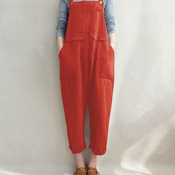 Women's Baggy Plus Size Overalls Jumpsuits Wide Leg Harem Pants Casual Rompers - Picture 2 of 4